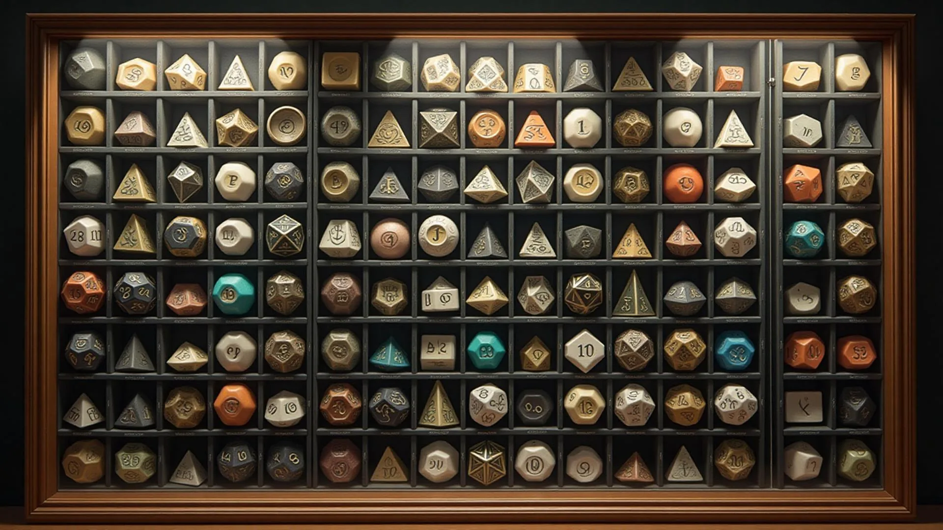 Extensive collection of rare and beautiful dice in display cases