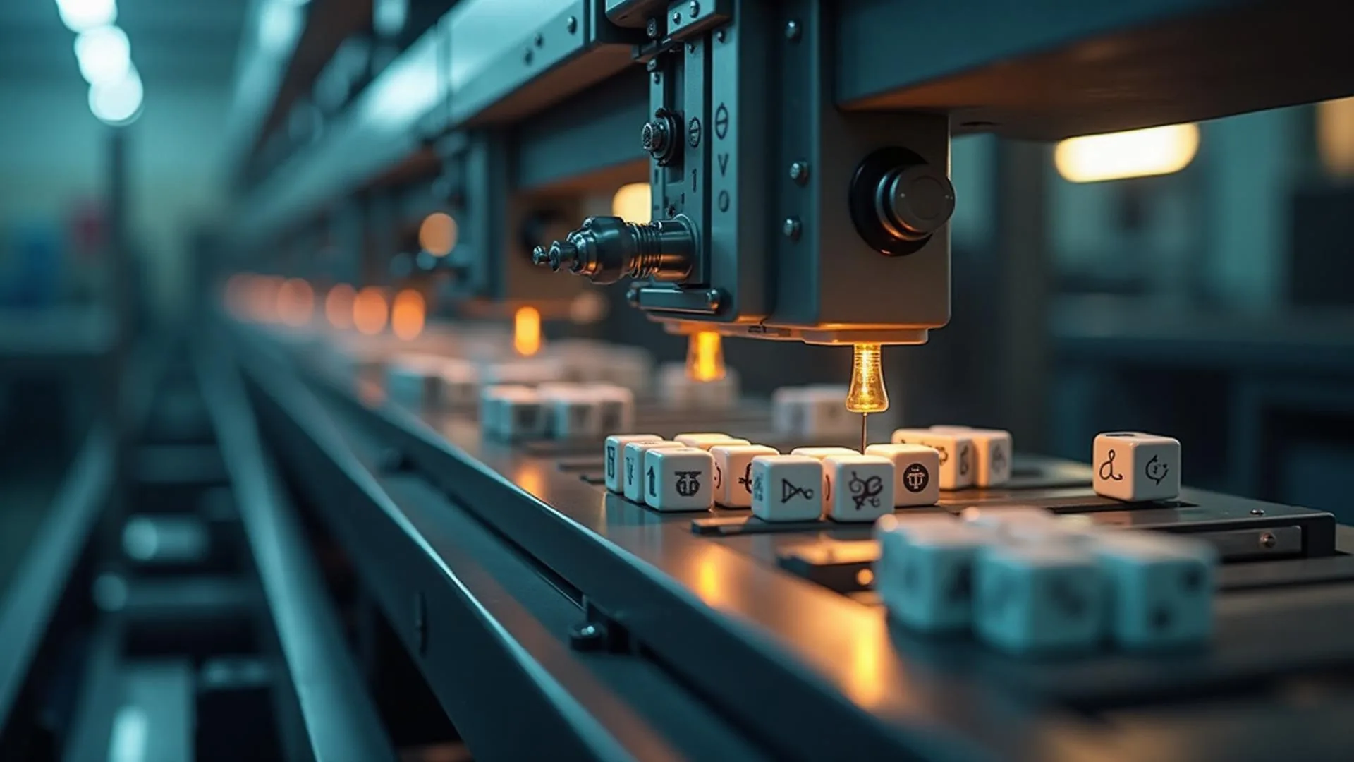 Modern dice manufacturing facility showing precision machinery and quality control processes